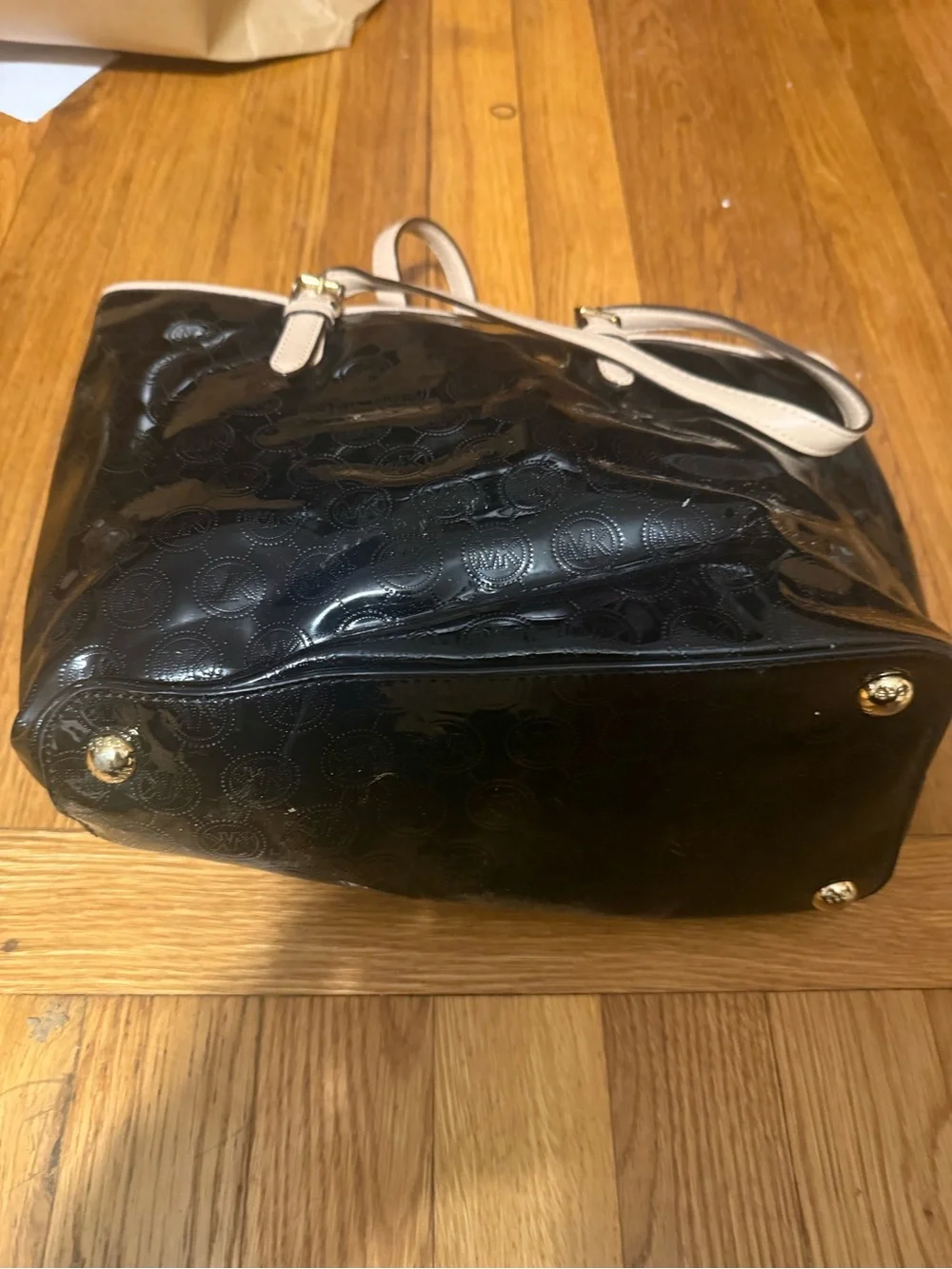 Michael Kors Black Patent Tote with Cream Handles - Picture 2 of 4